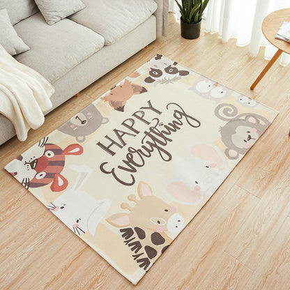 Kids Style Nursery Rug Multi Color Animal Carpet with Script Synthetics Non-Slip Backing Stain Resistant Rug - Beige - Clearhalo - 'Area Rug' - 'Rug' - 1927707