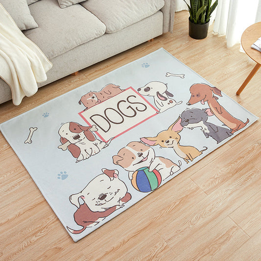 Kids Style Nursery Rug Multi Color Animal Carpet with Script Synthetics Non-Slip Backing Stain Resistant Rug - Light Blue - Clearhalo - 'Area Rug' - 'Rug' - 1927708