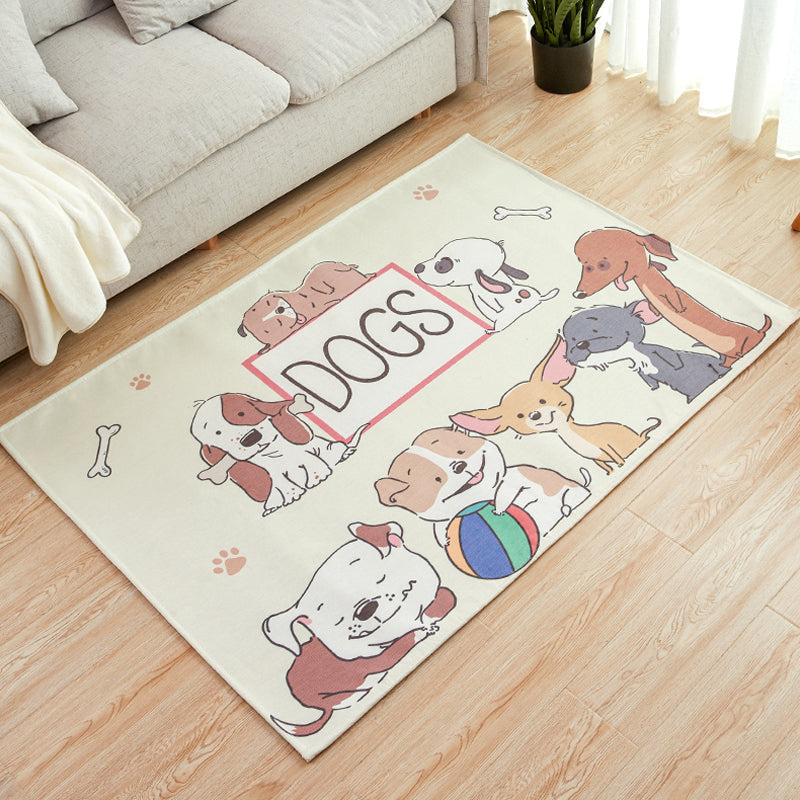 Kids Style Nursery Rug Multi Color Animal Carpet with Script Synthetics Non-Slip Backing Stain Resistant Rug - Light Beige - Clearhalo - 'Area Rug' - 'Rug' - 1927709