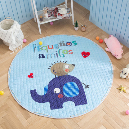 Kids Animal Area Rug Multicolor Cotton Carpet Stain-Proof Pet Friendly Rug for Child Bedroom - Blue - 4'11" x 4'11" - Clearhalo - 'Area Rug' - 'Rug' - 1927752