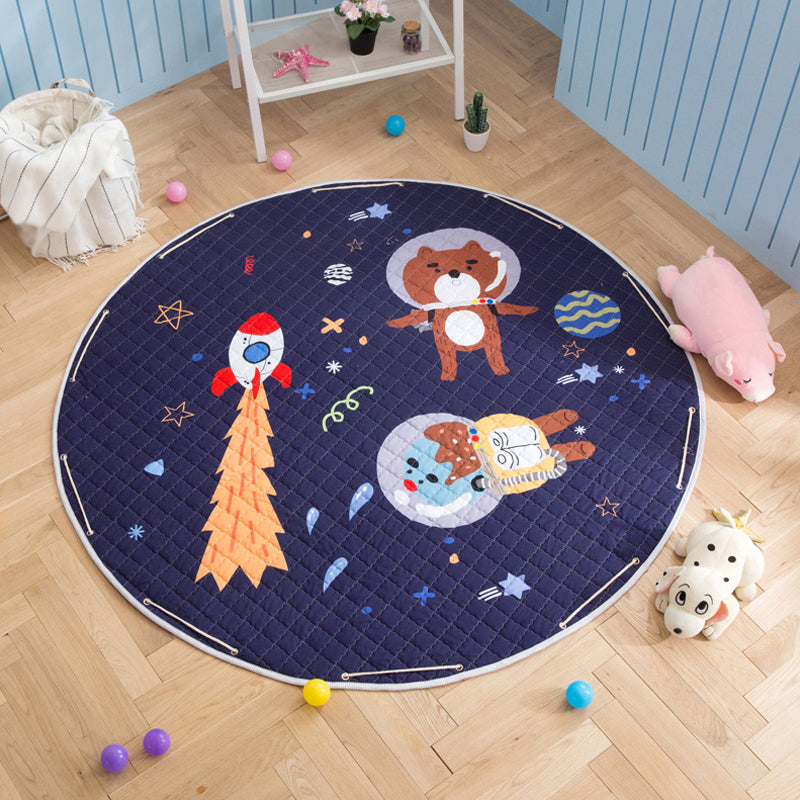 Kids Animal Area Rug Multicolor Cotton Carpet Stain-Proof Pet Friendly Rug for Child Bedroom - Black - 4'11" x 4'11" - Clearhalo - 'Area Rug' - 'Rug' - 1927753