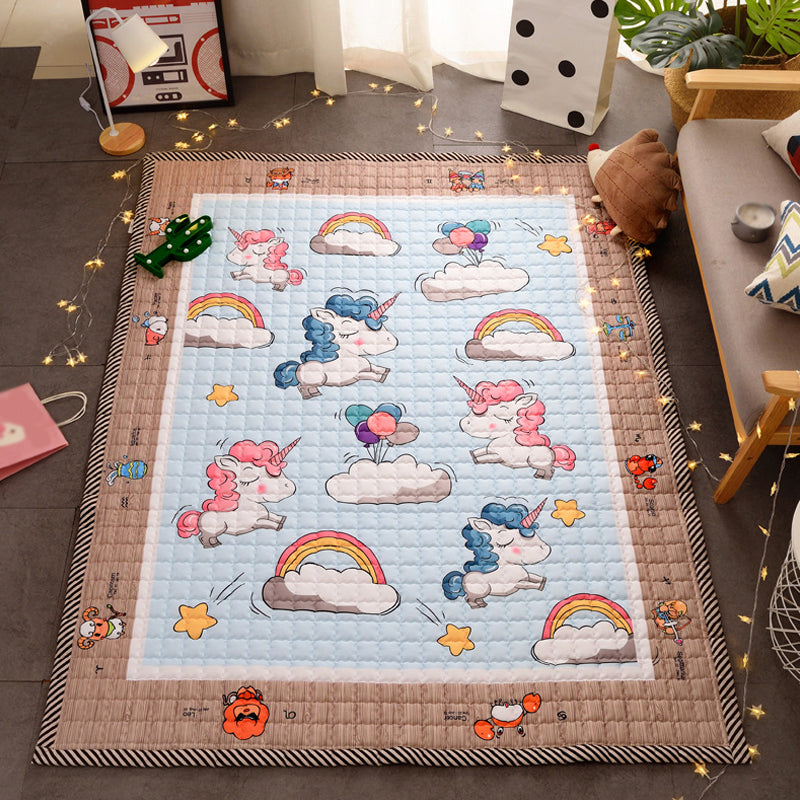 Lovely Cartoon Rug Bright Color Animal Indoor Rug Washable Anti-Slip Area Carpet for Nursery - Blue - 4'11" x 6'7" - Clearhalo - 'Area Rug' - 'Rug' - 1927754