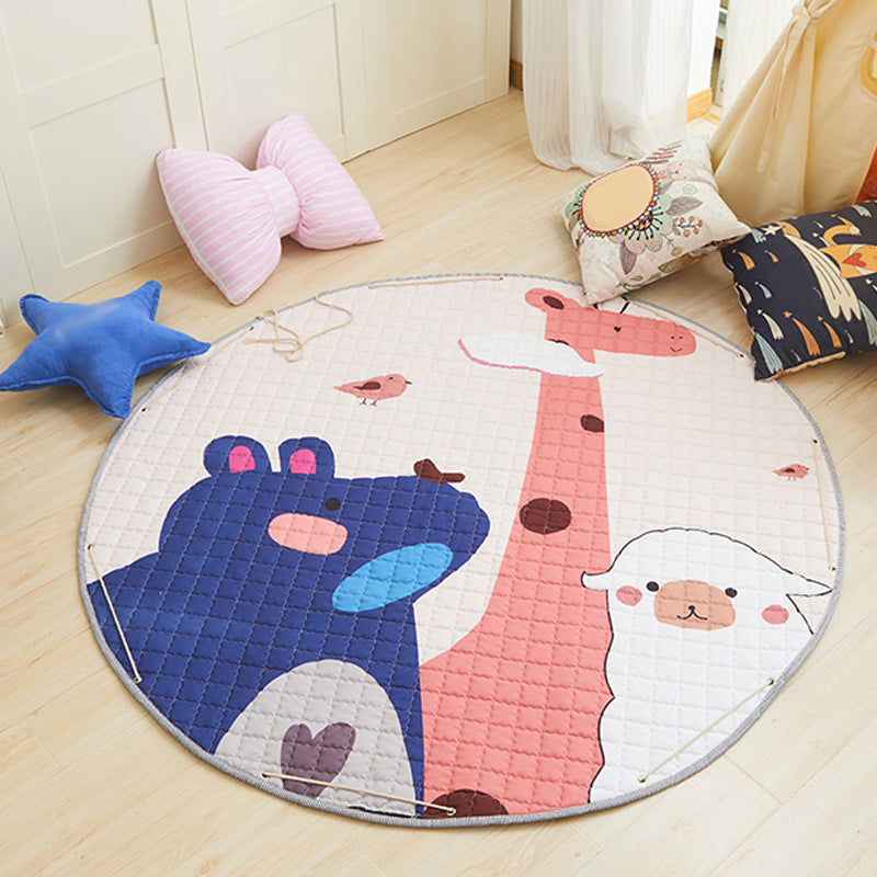 Multi Color Animal Rug Cotton Cartoon Area Carpet Non-Slip Easy Care Rug for Kids Bedroom - Blue - 4'11" x 4'11" - Clearhalo - 'Area Rug' - 'Rug' - 1927789