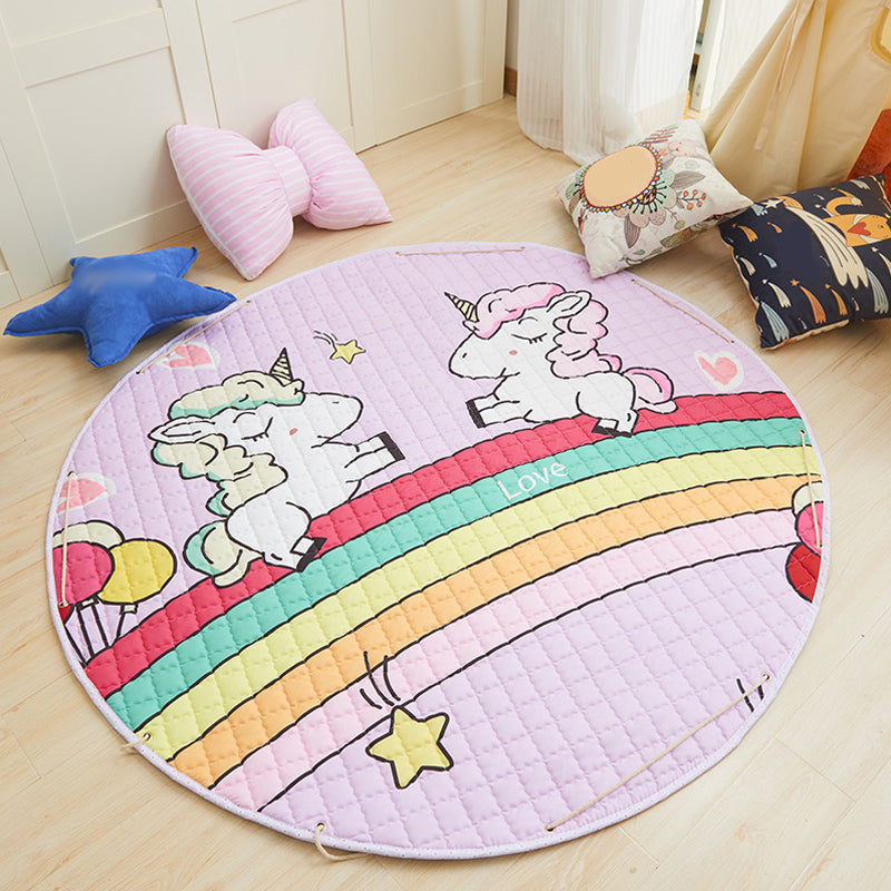 Multi Color Animal Rug Cotton Cartoon Area Carpet Non-Slip Easy Care Rug for Kids Bedroom - Pink - 4'11" x 4'11" - Clearhalo - 'Area Rug' - 'Rug' - 1927790