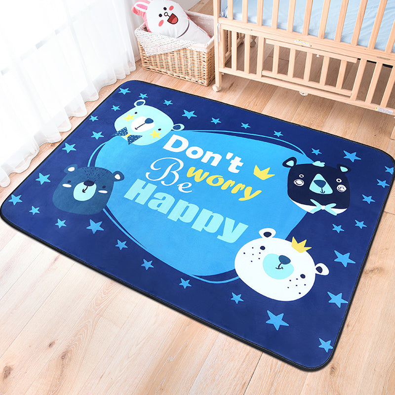 Cheerful Animal Rug with Inspiring Words Multi-Colored Cartoon Carpet Polyester Non-Slip Rug for Child Room - Dark Blue - Clearhalo - 'Area Rug' - 'Rug' - 1927803