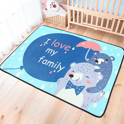 Cheerful Animal Rug with Inspiring Words Multi-Colored Cartoon Carpet Polyester Non-Slip Rug for Child Room - Blue - Clearhalo - 'Area Rug' - 'Rug' - 1927804