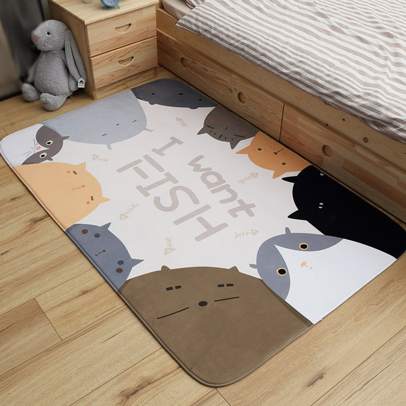 Cheerful Animal Rug with Inspiring Words Multi-Colored Cartoon Carpet Polyester Non-Slip Rug for Child Room - Ivory - Clearhalo - 'Area Rug' - 'Rug' - 1927805