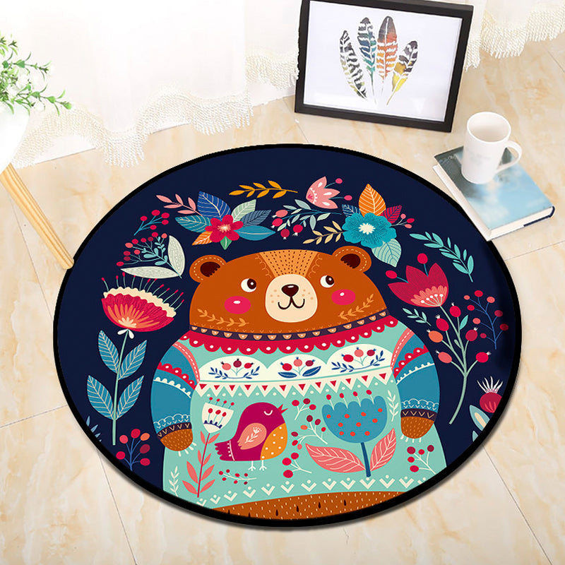 Cartoon Baby Room Rug Multi Color Animal in the Woods Carpet Polypropylene Stain Resistant Rug