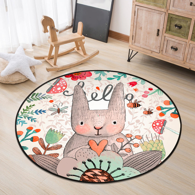 Cartoon Baby Room Rug Multi Color Animal in the Woods Carpet Polypropylene Stain Resistant Rug