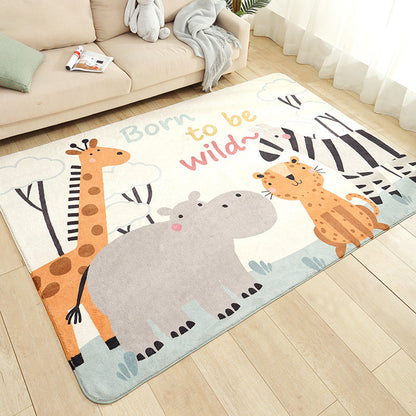 Cartoon Zoo Area Rug Multicolored Polyester Carpet Non-Slip Backing Stain Resistant Rug for Kids Bedroom