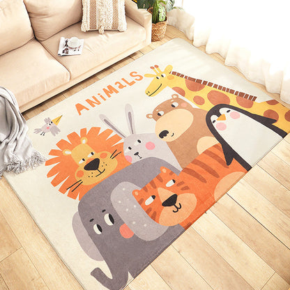 Cartoon Zoo Area Rug Multicolored Polyester Carpet Non-Slip Backing Stain Resistant Rug for Kids Bedroom