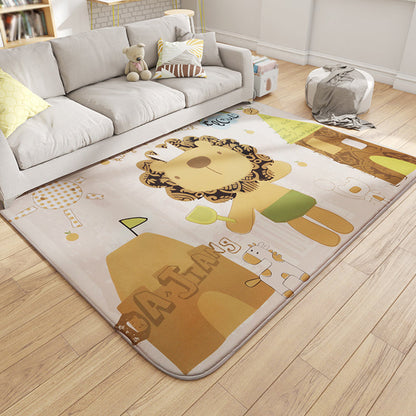 Multicolor Wild Animal Rug with Scripts Polyester Cartoon Carpet Pet Friendly Non-Slip Backing Rug for Child Room - Yellow-Red - Clearhalo - 'Area Rug' - 'Rug' - 1927906