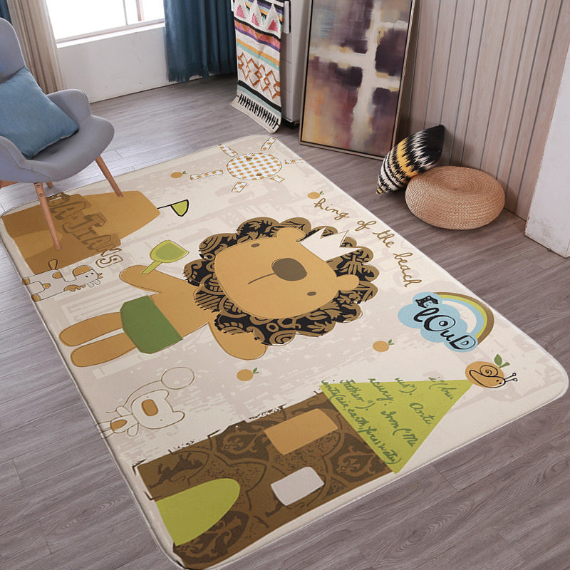 Multicolor Wild Animal Rug with Scripts Polyester Cartoon Carpet Pet Friendly Non-Slip Backing Rug for Child Room - Clearhalo - 'Area Rug' - 'Rug' - 1927907