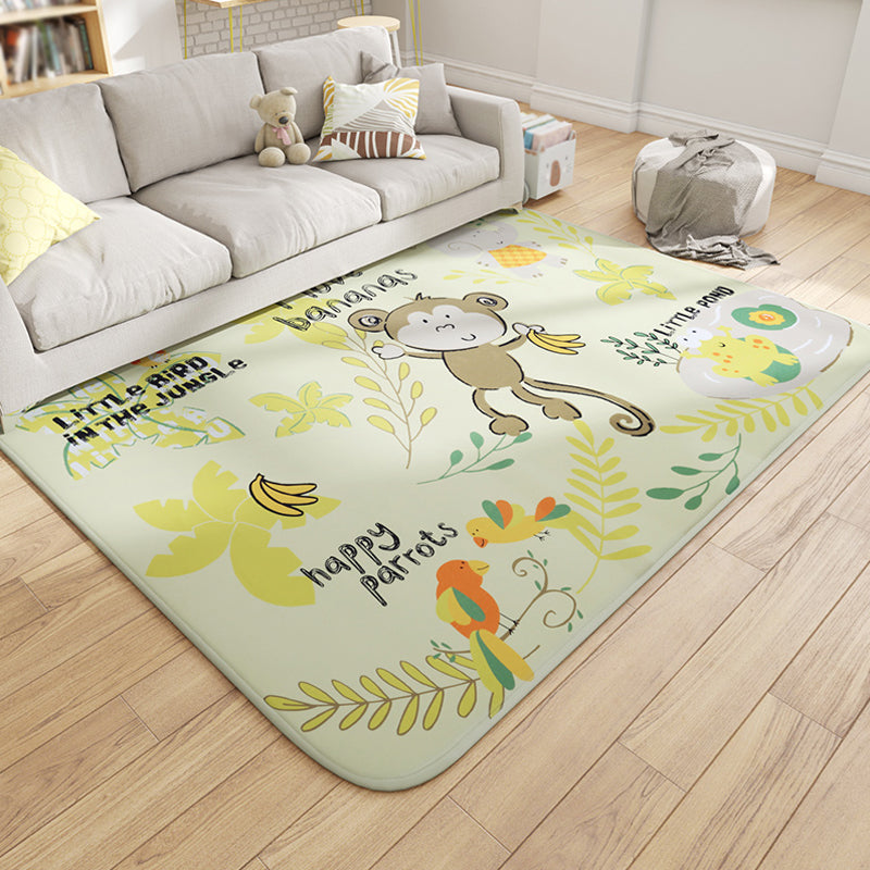 Multicolor Wild Animal Rug with Scripts Polyester Cartoon Carpet Pet Friendly Non-Slip Backing Rug for Child Room - Yellow - Clearhalo - 'Area Rug' - 'Rug' - 1927911