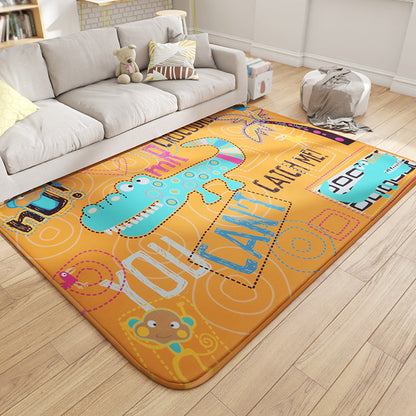 Multicolor Wild Animal Rug with Scripts Polyester Cartoon Carpet Pet Friendly Non-Slip Backing Rug for Child Room - Blue - Clearhalo - 'Area Rug' - 'Rug' - 1927913