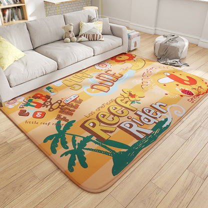 Multicolor Wild Animal Rug with Scripts Polyester Cartoon Carpet Pet Friendly Non-Slip Backing Rug for Child Room - Camel - Clearhalo - 'Area Rug' - 'Rug' - 1927915