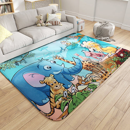 Multicolor Wild Animal Rug with Scripts Polyester Cartoon Carpet Pet Friendly Non-Slip Backing Rug for Child Room - Sky Blue - Clearhalo - 'Area Rug' - 'Rug' - 1927916