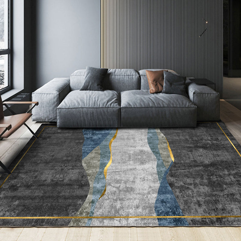 Steampunk Living Room Rug Dark Color Line Art Abstract Carpet Polyester Anti-Slip Backing Rug for Living Room Grey Clearhalo 'Area Rug' 'Rug' 1927937