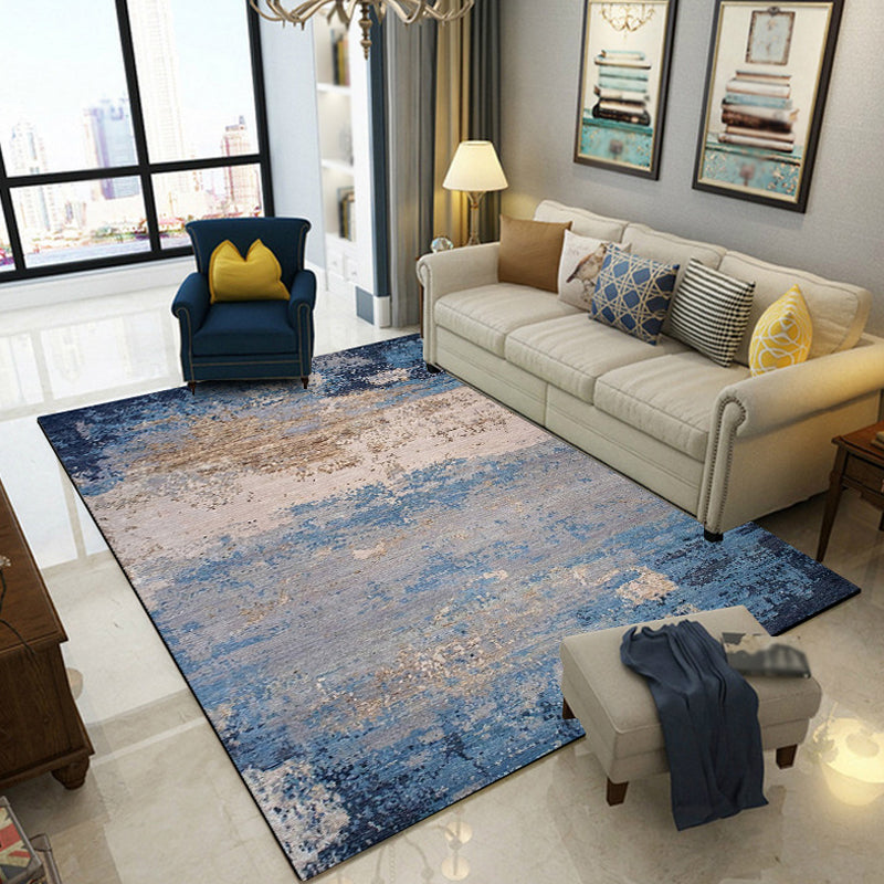 Modern Abstract Rug Blue Polyester Machine Washable Non-Slip Backing Pet Friendly Indoor Rug - Blue - Clearhalo - 'Area Rug' - 'Rug' - 1928144