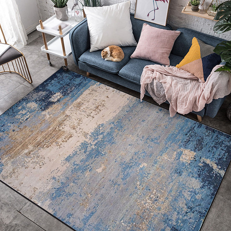 Modern Abstract Rug Blue Polyester Machine Washable Non-Slip Backing Pet Friendly Indoor Rug - Clearhalo - 'Area Rug' - 'Rug' - 1928145