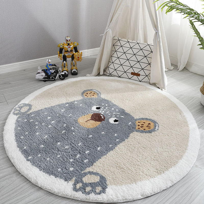 Light Color Baby Room Rug Cartoon Animal Area Carpet Polypropylene Pet Friendly Anti-Slip Rug - Grey - Clearhalo - 'Area Rug' - 'Rug' - 1931990