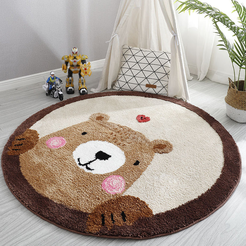 Light Color Baby Room Rug Cartoon Animal Area Carpet Polypropylene Pet Friendly Anti-Slip Rug - Brown - Clearhalo - 'Area Rug' - 'Rug' - 1931998