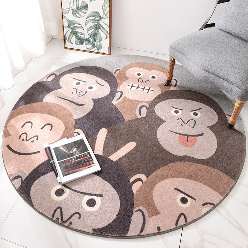 Brown Cartoon Style Rug SyntheticsOrangutans Making Faces Carpet Anti-Slip Backing Rug for Kids Room - Brown - Clearhalo - 'Area Rug' - 'Rug' - 1931999