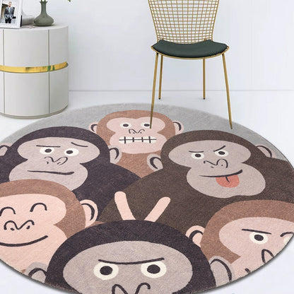 Brown Cartoon Style Rug SyntheticsOrangutans Making Faces Carpet Anti-Slip Backing Rug for Kids Room - Clearhalo - 'Area Rug' - 'Rug' - 1932000