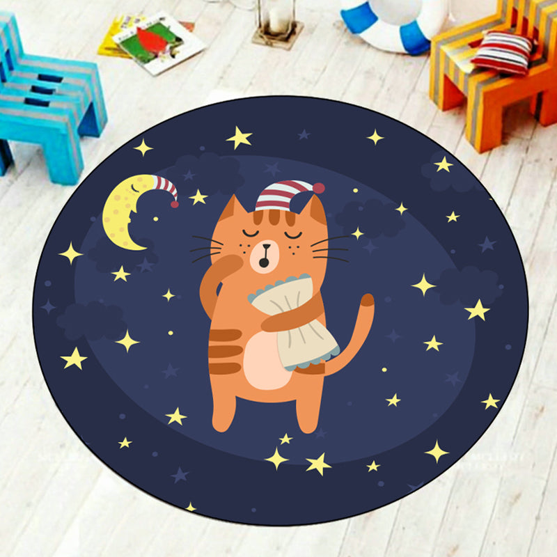 Multi-Colored Kids Room Rug Cartoon Starry Night Sky Animal Carpet Polypropylene Non-Slip Indoor Rug - Blue - Clearhalo - 'Area Rug' - 'Rug' - 1932020