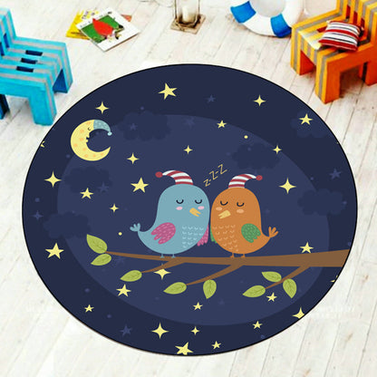 Multi-Colored Kids Room Rug Cartoon Starry Night Sky Animal Carpet Polypropylene Non-Slip Indoor Rug - Navy - Clearhalo - 'Area Rug' - 'Rug' - 1932021