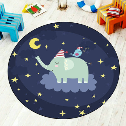 Multi-Colored Kids Room Rug Cartoon Starry Night Sky Animal Carpet Polypropylene Non-Slip Indoor Rug - Green - Clearhalo - 'Area Rug' - 'Rug' - 1932023