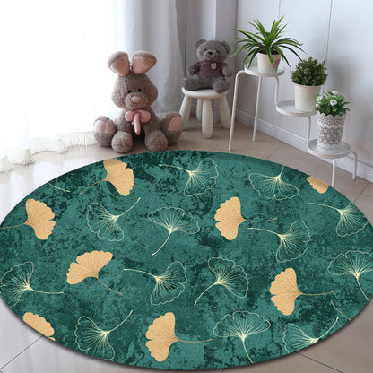 Green Tropical Rug Polyester Ginkgo Leaf Print Carpet Anti-Slip Backing Easy Care Rug for Home