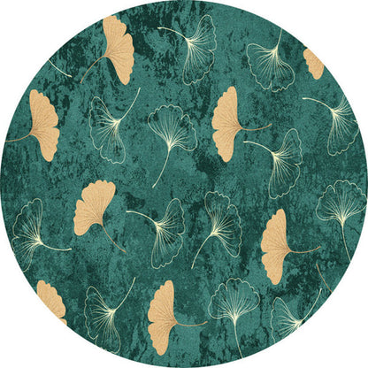 Green Tropical Rug Polyester Ginkgo Leaf Print Carpet Anti-Slip Backing Easy Care Rug for Home