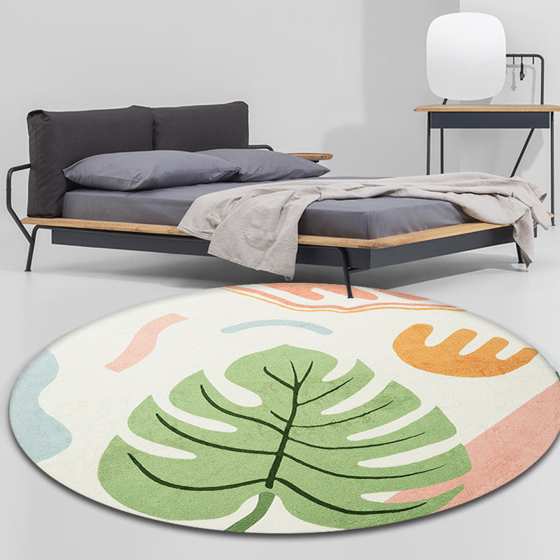 Green Tropical Rug Polyester Botanical Pattern Area Rug Washable Pet Friendly Anti-Slip Carpet for Study - view 3