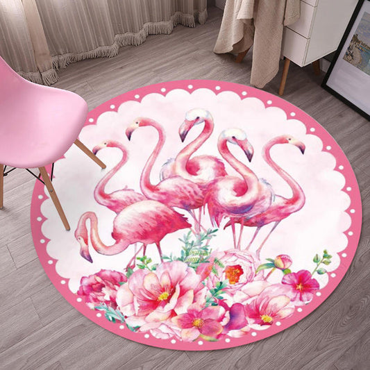 Multicolor Flamingo Pattern Rug Polyester Tropical Rug Anti-Slip Backing Machine Washable Area Rug for Bedroom - Pink - Clearhalo - 'Area Rug' - 'Rug' - 1932089