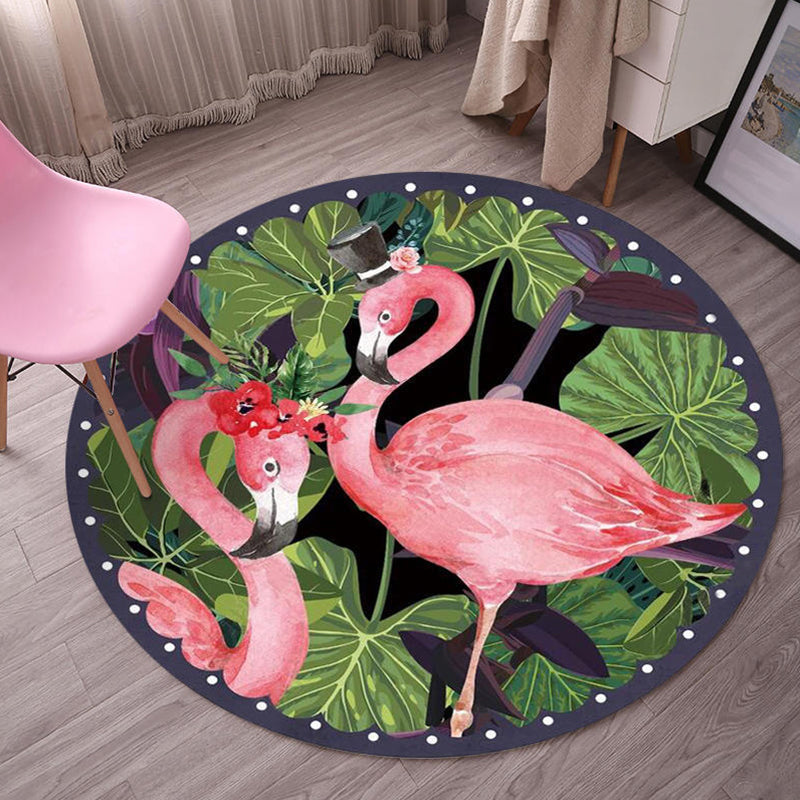 Multicolor Flamingo Pattern Rug Polyester Tropical Rug Anti-Slip Backing Machine Washable Area Rug for Bedroom - Black - Clearhalo - 'Area Rug' - 'Rug' - 1932094