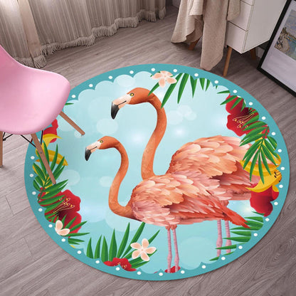 Multicolor Flamingo Pattern Rug Polyester Tropical Rug Anti-Slip Backing Machine Washable Area Rug for Bedroom - Blue - Clearhalo - 'Area Rug' - 'Rug' - 1932095