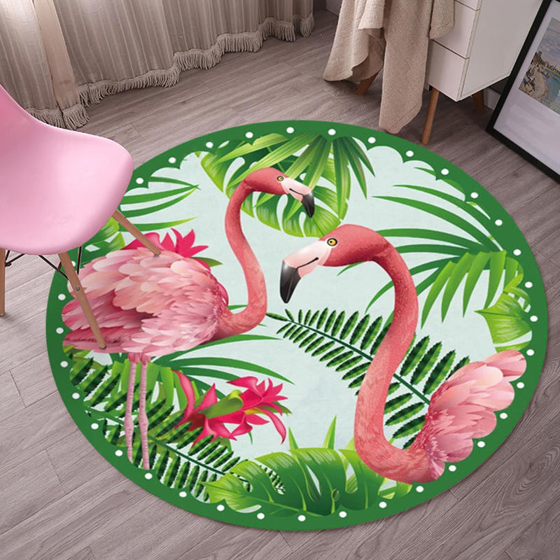 Multicolor Flamingo Pattern Rug Polyester Tropical Rug Anti-Slip Backing Machine Washable Area Rug for Bedroom - Green - Clearhalo - 'Area Rug' - 'Rug' - 1932096