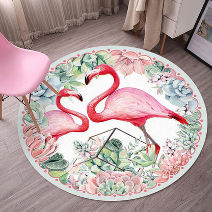 Multicolor Flamingo Pattern Rug Polyester Tropical Rug Anti-Slip Backing Machine Washable Area Rug for Bedroom - Red - Clearhalo - 'Area Rug' - 'Rug' - 1932097