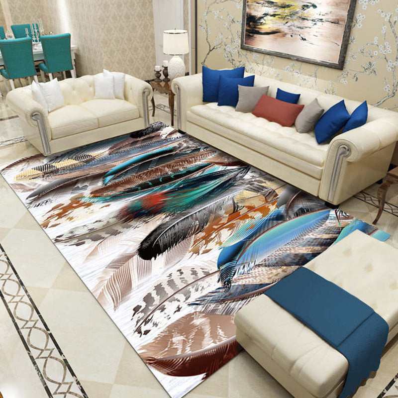 Multi-Color Living Room Rug Tropical Leaf and Feather Pattern Carpet Polyester Pet Friendly Washable Non-Slip Carpet - Khaki - Clearhalo - 'Area Rug' - 'Rug' - 1932098