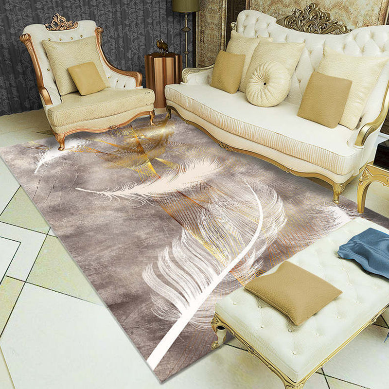 Multi-Color Living Room Rug Tropical Leaf and Feather Pattern Carpet Polyester Pet Friendly Washable Non-Slip Carpet - Brown - Clearhalo - 'Area Rug' - 'Rug' - 1932104