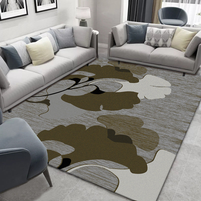 Tropical Drawing Room Rug Multi Colored Leaf Pattern Carpet Polyester Anti-Slip Backing Machine Washable Area Rug Silver Clearhalo 'Area Rug' 'Rug' 1932119