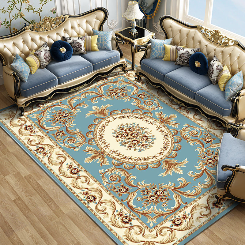 Colorful Blossom Pattern Rug Multicoloured Vintage Carpet Polyester Machine Washable Non-Slip Backing Carpet for Parlor Lake Blue Clearhalo 'Area Rug' 'Rugs' 'Vintage' Rug' 1932218