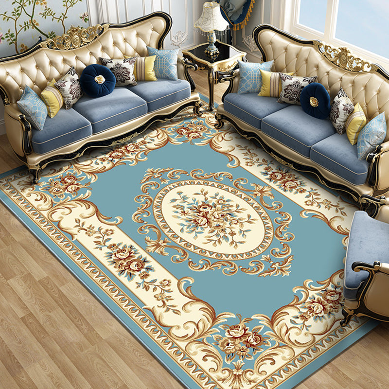 Colorful Blossom Pattern Rug Multicoloured Vintage Carpet Polyester Machine Washable Non-Slip Backing Carpet for Parlor Blue Clearhalo 'Area Rug' 'Rugs' 'Vintage' Rug' 1932220