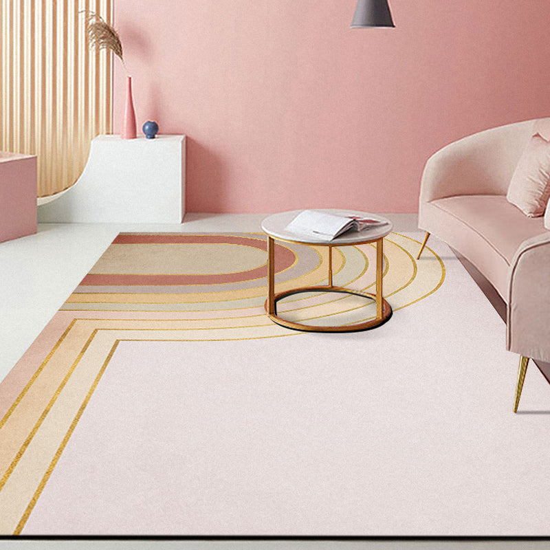 Pink Hall Rug Modernist Colorblock and Striped Pattern Carpet Polyester Pet Friendly Washable Non-Slip Backing Rug - Red - Clearhalo - 'Area Rug' - 'Rug' - 1932384