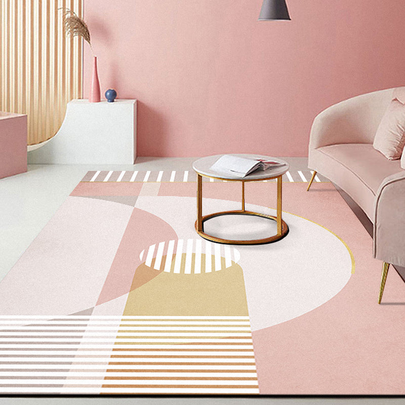 Pink Hall Rug Modernist Colorblock and Striped Pattern Carpet Polyester Pet Friendly Washable Non-Slip Backing Rug - Yellow - Clearhalo - 'Area Rug' - 'Rug' - 1932390