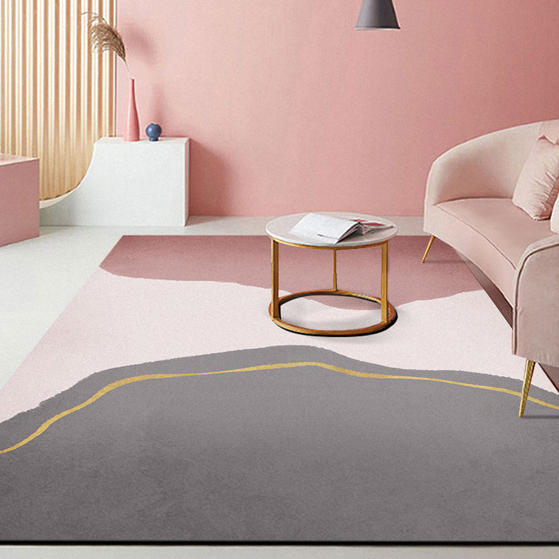 Minimalist Living Room Rug Multi-Color Colorblock Carpet Polyester Anti-Slip Backing Pet Friendly Washable Area Rug - Pink - Clearhalo - 'Area Rug' - 'Rug' - 1932416