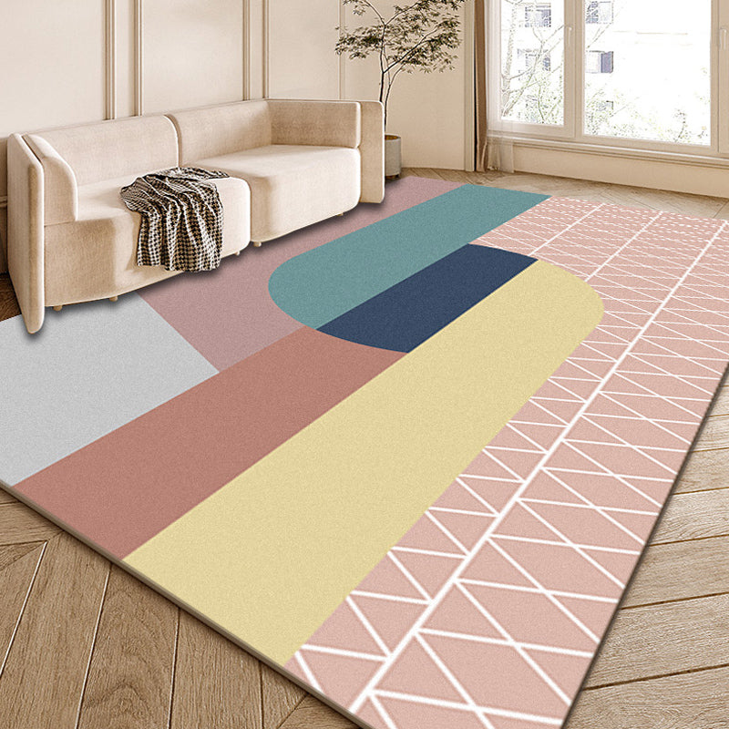 Multi-Color Modernist Rug Polyester Abstract and Striped Pattern Carpet Washable Anti-Slip Backing Indoor Rug for Living Room - Pink - Clearhalo - 'Area Rug' - 'Rug' - 1932464