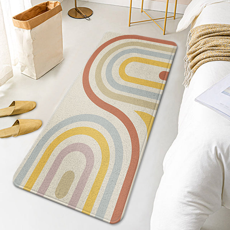 Casual Multi Colored Modernism Rug Polyester Swirl Striped Pattern Carpet Washable Pet Friendly Anti-Slip Carpet for Bedroom - Beige - Clearhalo - 'Area Rug' - 'Rug' - 1932501