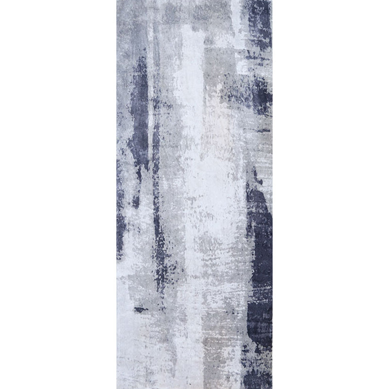 Dark Blue Industrial Style Rectangle Rug with Cement Pattern Pet Friendly Polyester Bedside Mat - view 4